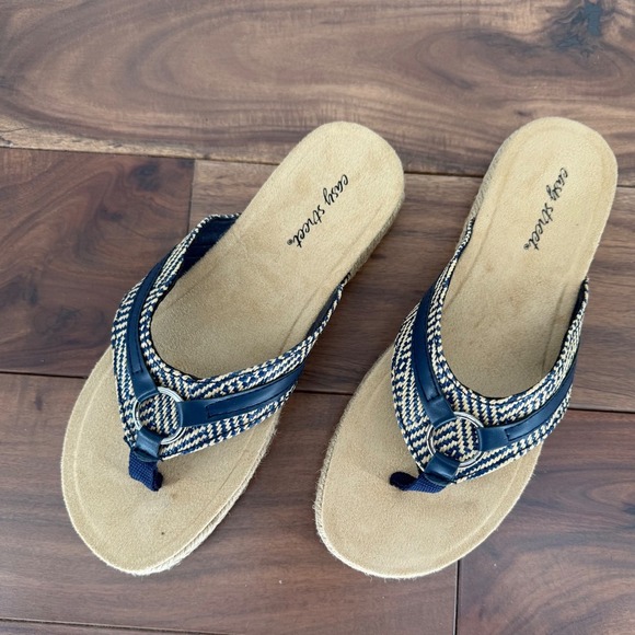 Easy Street Starling Espadrille Flip Flops Navy Blue Womens 6.5 - Picture 2 of 8
